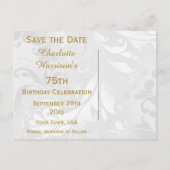 75誕生日ダマスクフェイクと弓の日付を保存 案内ポストカード (裏面)