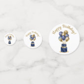 75誕生日ネイビーブルーバルーンケーキ コンフェッティ (正面)