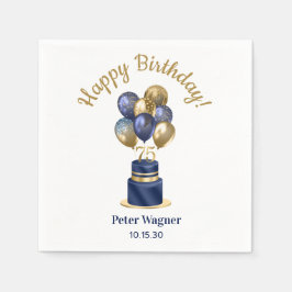 75誕生日ネイビーブルーバルーンケーキ スタンダードカクテルナプキン