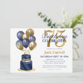 75誕生日ネイビーブルーバルーンケーキ 招待状 (スタンド正面)