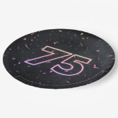 75誕生日ネオンサインオンブラック紙プレート ペーパープレート (アングル)