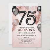 75誕生日バラ金ゴールドバルーン招待状 招待状 (正面)