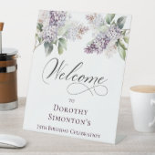 75誕生日パープル薄紫春フラワーウェルカム 台座サイン (インサイチュ)