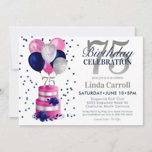 75誕生日ピンクケーキ招待状 招待状 (正面)