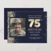 75誕生日フォト金ゴールドバルーン紙シート (正面/裏面)