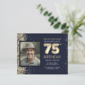 75誕生日フォト金ゴールドバルーン紙シート (スタンド正面)