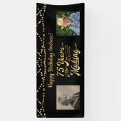 75誕生日ブラック金ゴールドストリングライトレトロ写真 横断幕 (縦)