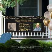 75誕生日ブラック金ゴールドストリングライトレトロ写真 横断幕