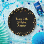 75誕生日ブラック金ゴールド星名 ペーパープレート (パーティー)