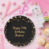 75誕生日ブラック金ゴールド星名 ペーパープレート (パーティー)