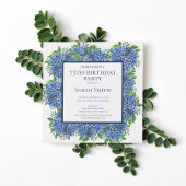 75誕生日ブルーアジサイ水色パーティーInv 招待状