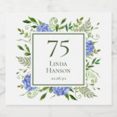 75誕生日ブルーアジサイ スパークリングワインラベル (シングルラベル)