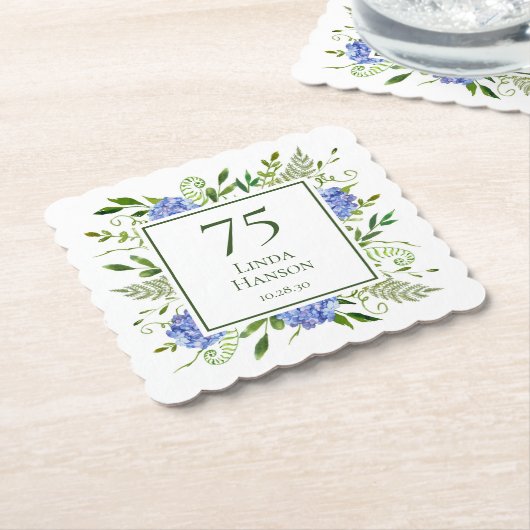 75誕生日ブルーアジサイ ペーパーコースター (アングル)