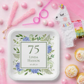 75誕生日ブルーアジサイ ペーパープレート (パーティー)