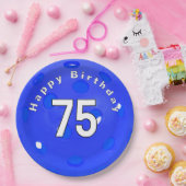 75誕生日ブルーピックボール ペーパープレート (パーティー)