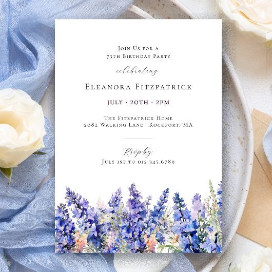 75誕生日ブルーラークスパー7月誕生花 招待状
