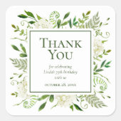 75誕生日ホワイトアジサイありがとう スクエアシール (正面)