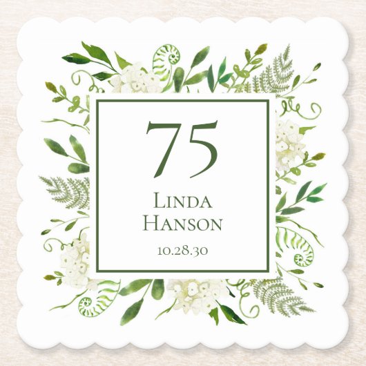 75誕生日ホワイトアジサイ ペーパーコースター (正面)