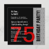 75誕生日モダンレッドシルバーブラックC846 招待状 (正面/裏面)