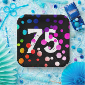 75誕生日レインボードットオンブラック ペーパープレート (パーティー)