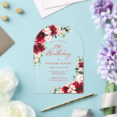 75誕生日レッドローズピンク牡丹フローラアーチ アクリル招待状 (インサイチュ (ウェディング))