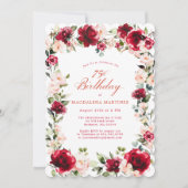 75誕生日レッドローズピンク牡丹フローラ 招待状 (正面)