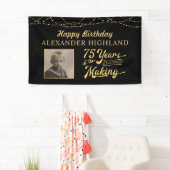 75誕生日レトロヴィンテージフォトブラック金ゴールドバーン 横断幕 (インサイチュ)