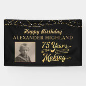 75誕生日レトロヴィンテージフォトブラック金ゴールドバーン 横断幕 (横)