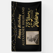 75誕生日レトロヴィンテージフォトブラック金ゴールドバーン 横断幕 (縦)