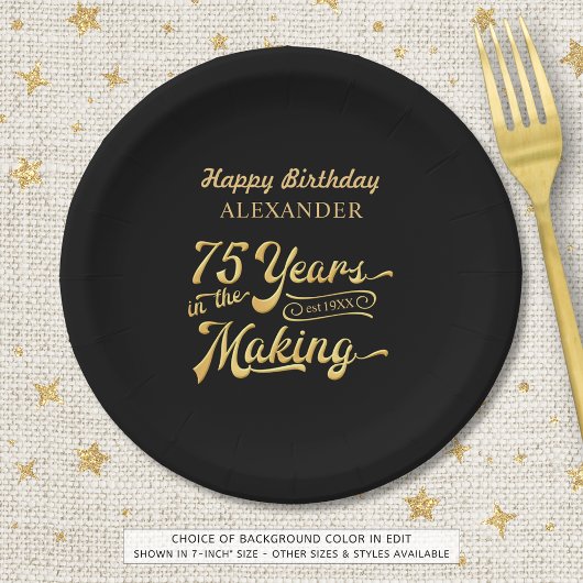 75誕生日レトロヴィンテージフォトブラック金ゴールド ペーパープレート