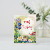 75誕生日ヴィンテージ《植物》スイレンと虹彩の花 招待状 (スタンド正面)