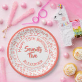 75誕生日乱数パターンサンゴ/白 ペーパープレート (パーティー)