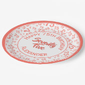 75誕生日乱数パターンサンゴ/白 ペーパープレート (アングル)