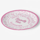 75誕生日乱数パターンピンク/白 ペーパープレート (アングル)