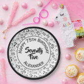 75誕生日乱数パターンブラック/ホワイト ペーパープレート (パーティー)