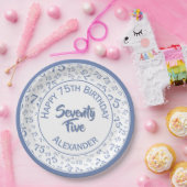 75誕生日乱数パターンブルー/ホワイト ペーパープレート (パーティー)