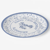 75誕生日乱数パターンブルー/ホワイト ペーパープレート (アングル)