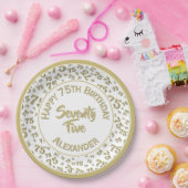 75誕生日乱数パターン金ゴールド/白 ペーパープレート (パーティー)