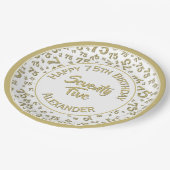 75誕生日乱数パターン金ゴールド/白 ペーパープレート (アングル)