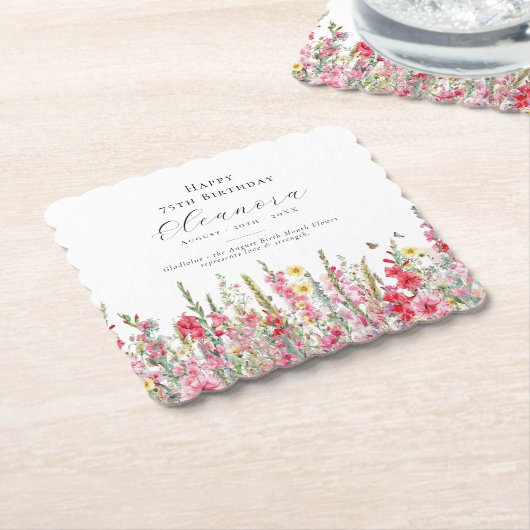 75誕生日威厳がある誕生花カスタム ペーパーコースター (アングル)
