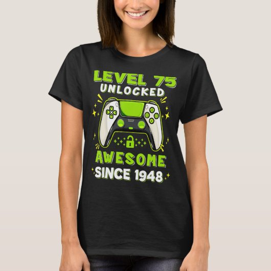 75誕生日少年レベル75ロック解除75歳 Tシャツ (正面)