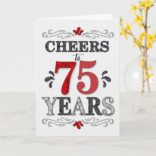 75誕生日応援の赤い白の黒のパターン カード (黄色い花)