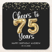 75誕生日応援~75年ブラック金ゴールド スクエアペーパーコースター (正面)