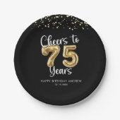 75誕生日応援～75年ブラック金ゴールド ペーパープレート (正面)