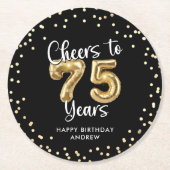 75誕生日応援~75年ブラック金ゴールド ラウンドペーパーコースター (正面)