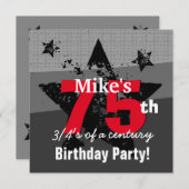 75誕生日木炭と赤グランジC75A1 招待状 (正面/裏面)