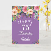 75誕生日水彩フローラ花紫 カード (黄色い花)