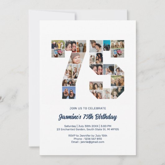 75誕生日番号75カスタムフォトコラージュ 招待状 (正面)