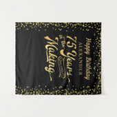 75誕生日背景ブラック金ゴールド紙吹雪 タペストリー (正面(横))