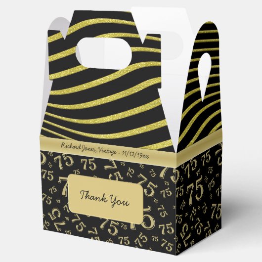 75誕生日金ゴールドと黒コラージパターン フェイバーボックス (オープン)